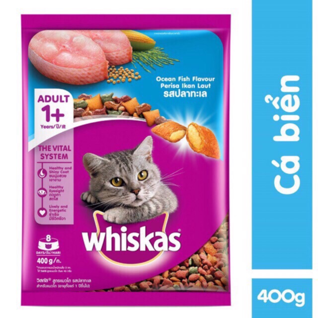 Thức ăn cho mèo whiskas 400g đã được nghiên cứu kỹ lưỡng, đảm bảo sự cân bằng nhu cầu về năng lượng, dưỡng chất cho mèo để bạn không phải tốn kém bổ sung thêm các loại đồ ăn khác (Nguồn: Internet)