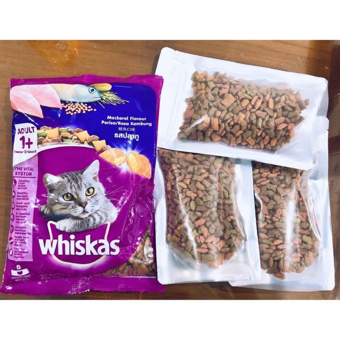 Thức ăn cho mèo trên 1 tuổi của Whiskas có rất nhiều mùi vị khác nhau như như vị cá ngừ, vị cá thu, vị cá biển, vị cá mòi lon, vị gà… (Nguồn: Internet)
